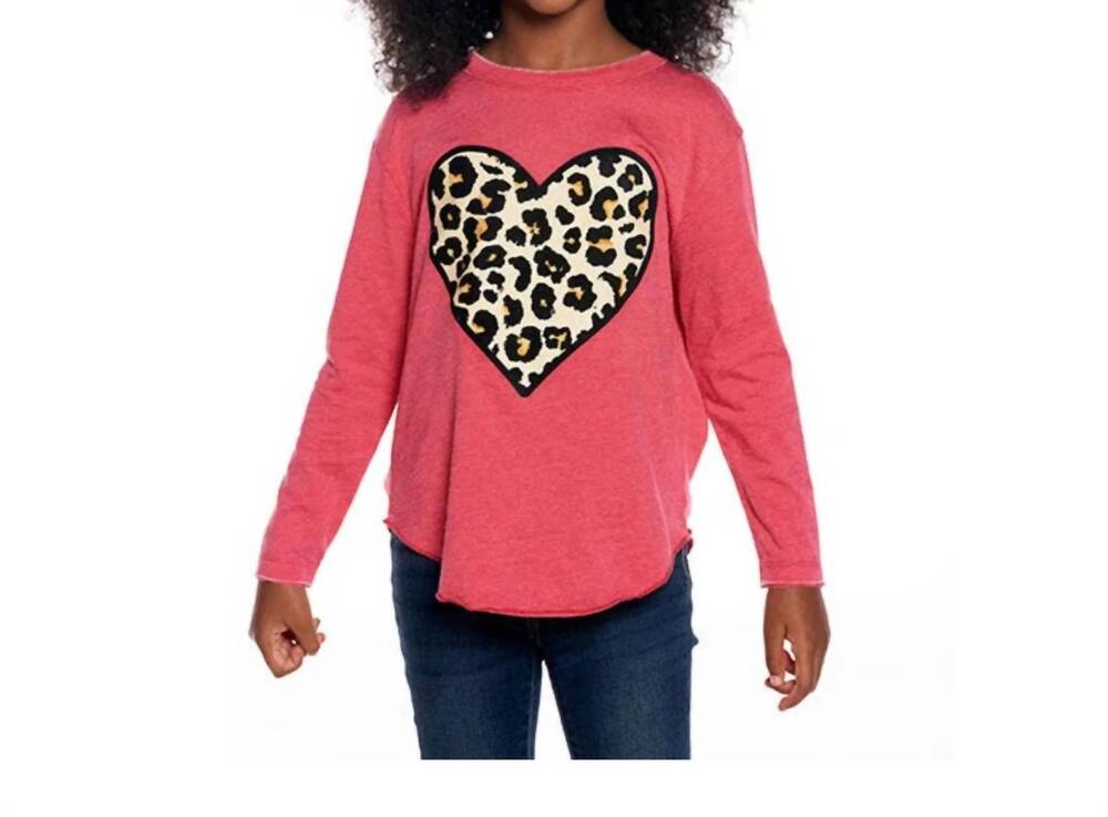 NEW CHASER leopard heart tee in red